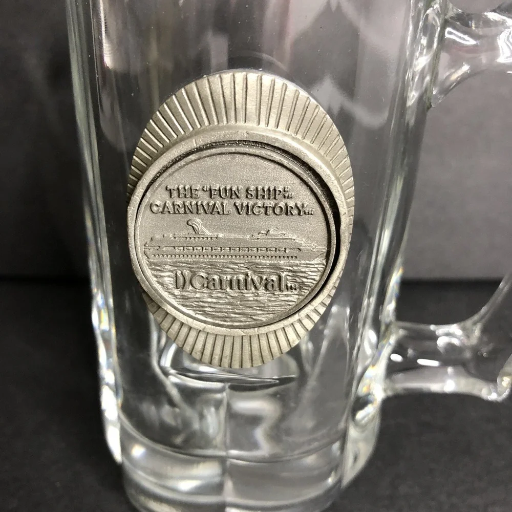 Carnival Victory Mug Glass Handled Pilsner Beerwith Pewter Logo 5 3/4